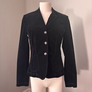 Olsen Europe Black Velvet Tailored Blazer with Contrasting Grey Stitch Sz 2
